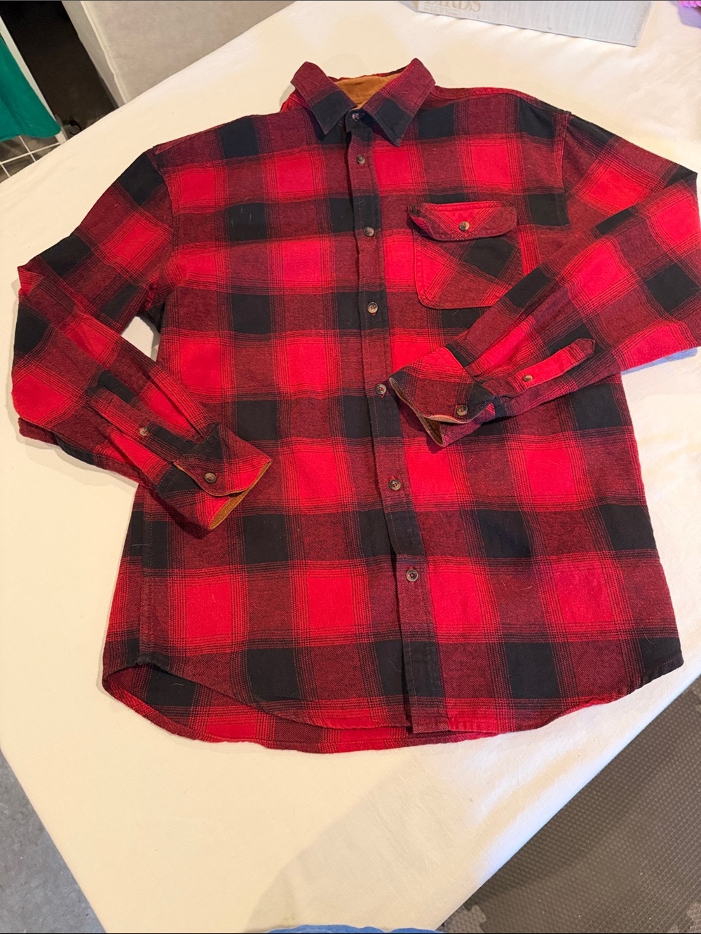 Men's Red and Black Plaid Button-Up Shirt